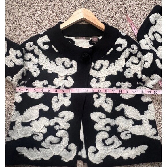 Heather B Sweater Womens PM Black Wool Blend Artsy Cardigan Open Front Snap Top - Picture 4 of 5